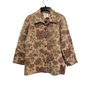 Vintage Alfred Dunner Floral Blazer Womens Size 16 Beige/Burgundy Polyester Blen